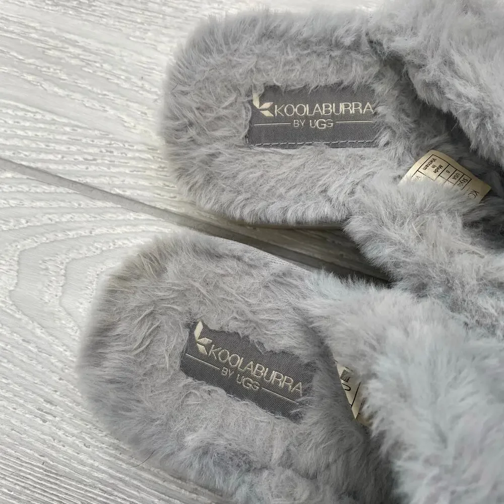 Koolaburra by UGG Wild Dove Gray Faux Fur Double Strap Slide Sandals Size 8
